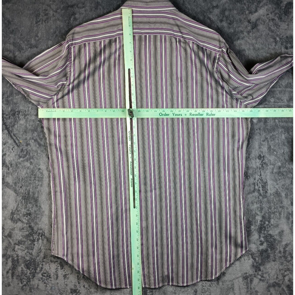 ETRO Milano Shirt Men Size 44 Gray Stripe Flip Cuff - Picture 4 of 10